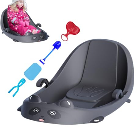 Luge à neige pour enfants – Luge d'extérieur avec dossier et frein intégrés pour s'amuser en toute sécurité sur les collines enneigées, les parcs et les jardins – Fournitures de sports d'hiver idéales