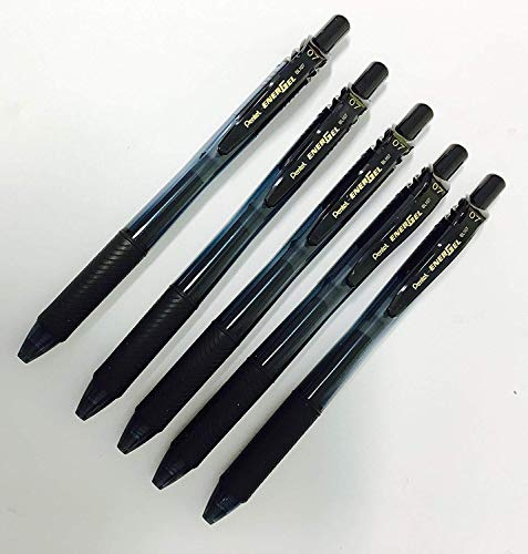 5 x nero Pentel BL107 EnerGel penne a sfera retrattile. 0.7 mm punta in metallo. Impugnatura in gomma. Confezione da 5 inchiostro nero. bl107-a penne gel