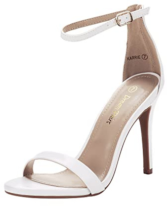 DREAM PAIRS Women's High Heels Flower Ankle Strap Stilettos Round Open Toe Dressy Sexy Sandals,Size 10,White/Pu,KARRIE