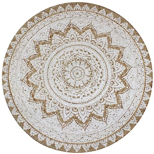 vidaXL Teppich Handgefertigt Jute Geflochten Bedruckt 120cm Rund Wohnzimmer
