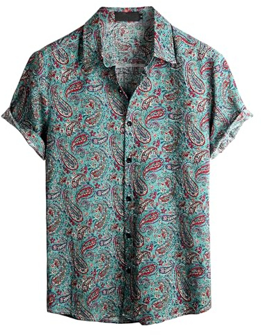 VATPAVE Mens Hawaiian Shirt Short Sleeve Button Down Shirts XXL Green