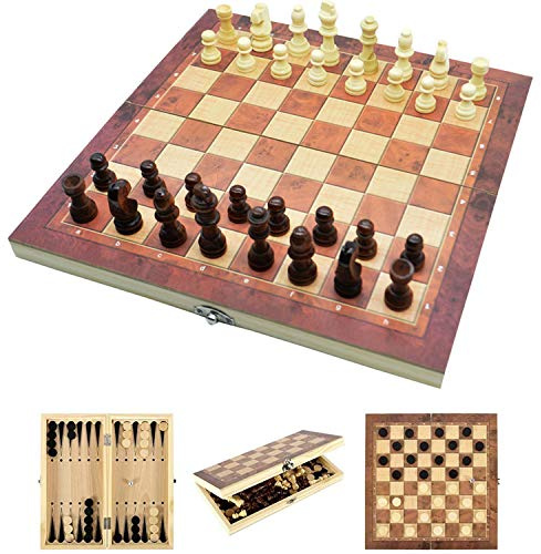 Jsdoin 3 in 1 Chess Set - 12x12, Wooden Travel Folding/Portable Chess Kit Cardboard Games for Kids, Adults, Boys, Girls, Family(29cm×29cm)