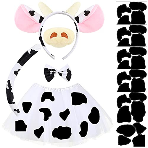 Neer 6 Pcs Cow Set for Adult Including Headband Ears Tail Nose Bow Tie, Skirt and 5 Sticker, for Cosplay(Small)