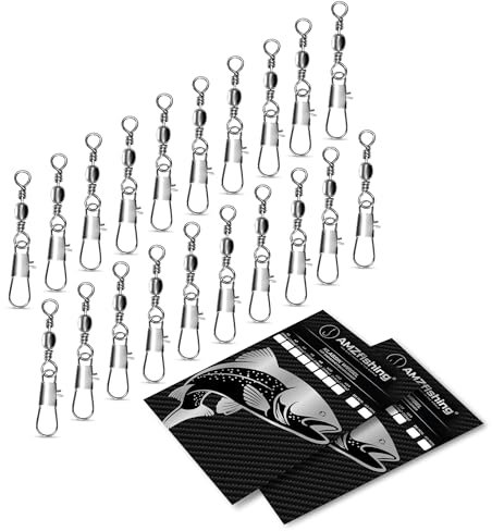 AMZfishing NEU 20x Angelwirbel mit Sicherheitskarabiner | Karabinerwirbel Angeln | Wirbelsortiment | Wirbelset | Wirbel Angeln | Angel Wirbel | Angelwirbel Set | Angelzubehör Wirbel Set (Sich. 20, 1)
