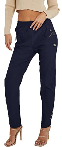 eyes Womens Trouser Casual Wear Full Length Elasticated High Waist Pants Light Weight Straight fit Stretchy Trousers (22, Navy Blue)