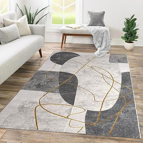 TT Home Tappeto Camera Da Letto Soggiorno Pelo Corto Disegno Geometrico 3D Astratto, Colore:Grigio Beige, Dimensione:120x160 cm