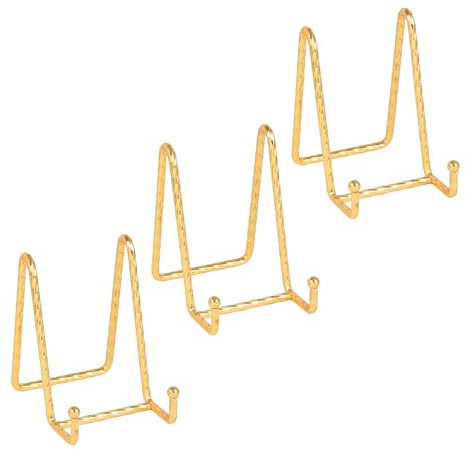 DIDUDIDU Plate Holder Easel Display Stand - 4.5 inch Twisted Metal Wire Plate Holders for Display - Tabletop Easels for Display Decorative Plates | Pictures | Books | Photo | Plaque - Gold - 3 Pack