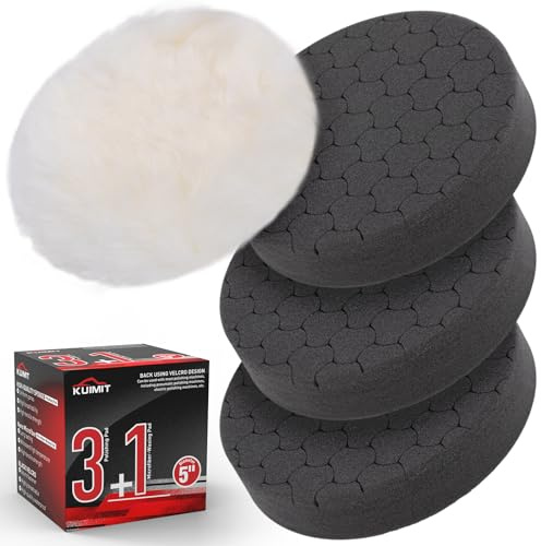 KUIMIT Black Polish Pad, 3Pcs 5.5 Inch Face for 5 Inch Buffing Polishing Pads and Woolen Pads 125mm Backing Plate Compound Buffing Sponge for Car Buffer Polisher Compounding, Polishing and Waxing