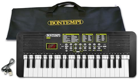 Bontempi | KeyRhythm - Clavier Piano Numérique 37 Touches, Hauteur 2 cm avec Prise Casque, Bande Pentagrammée, Métronome et Transpositeur, 53.4x19.9x6.9 cm