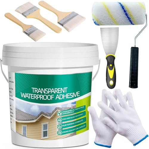 2.5Kg/101Fl.oz Transparent Waterproof Coating Invisible Waterproof Agent Set with Indoor&Outdoor Insulating Sealant with Wooden Brush Putty Shovel Work Gloves Paint Roller(3L/0.79Gal)
