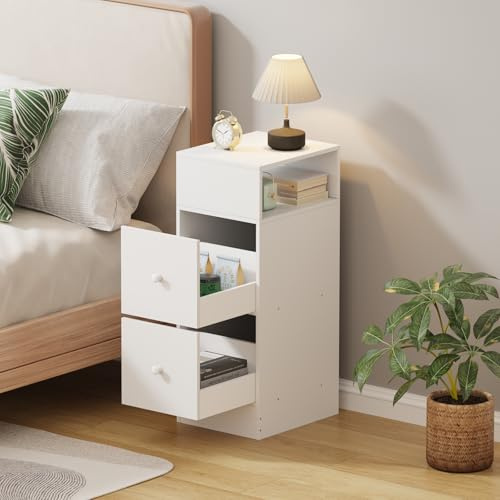 Redd Royal 25CM Tall Slim Bedroom Bedside Table Cabinet Nightstand White with Storage Shelf and Drawer, Living Room Corner Thin Small Sofa Table Side Table End Table for Narrow Space (25cm white)
