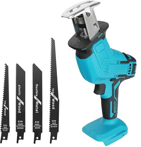 Cordless Reciprocating Saw, Electric Wood Saw with 4 Saw Blades, Portable Power Hand Saw for Metal, Wood, PVC Pipe Cutting, Tree Pruning (Set)