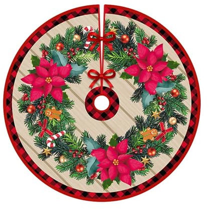 Christmas Tree Skirt,Christmas Tree Decorations,35in/90cm Xmas Tree Skirts Red and White,Xmas tree base cover for Christmas New Year Home Party Indoor and Outdoor Decoration