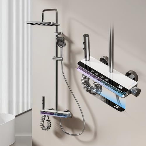 Colonne De Douche Avec Affichage Digital, Système De Robinetterie De Douche Réglable En Hauteur, éclairage Ambiant LED, Ensemble De Douche Avec Douchette Pressurisée Bidet Sprayer Pour Salle De Bain