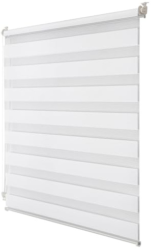 Joydeco Weiß B85 x H120 cm (Stoffbreite 81cm) Doppelrollo ohne Bohren mit Klemmfix & Anti-Verhedderungszubehör – stufenlos lichtdurchlässig bis verdunkelnd