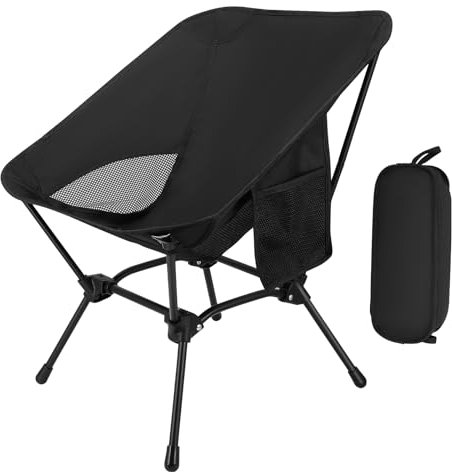 Strixorn Campingstuhl Hochlehner faltbar 120 kg, Klappstuhl Camping leicht, Angelstuhl klappbar mit 2 Seitentaschen, Faltstuhl Ultraleicht für Outdoor, Wandern(Schwarz)