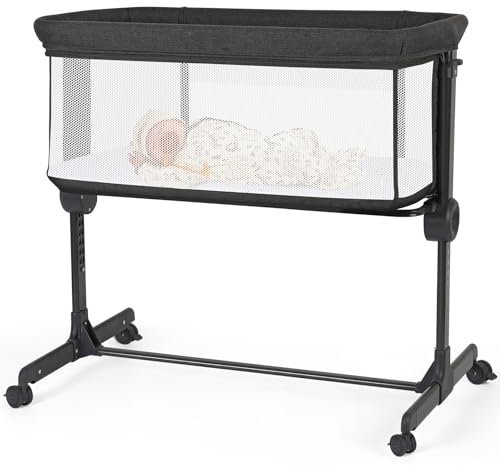 Growaystory Beistellbett Baby Bettseitiger Bassinet für Neugeborene Tragbarer Baby Bett mit Rädern Aufbewahrungskorb Matratze 7-Fach Höhenverstellbar Zustellbett (Mittelgrau)
