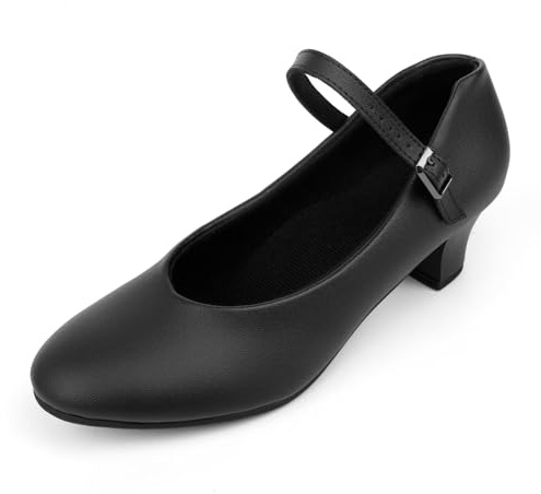 Asyusyu Ankle Strap Character Shoes 1.55 Heel Black Charater Dance Shoes Women-5 UK
