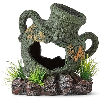 M PELOSA Amphora Aquarium Decoration – Realistic Ancient Greek Vase Fish Tank Ornament – Non-Toxic Resin for Small & Nano Tanks (12x14x9 cm)