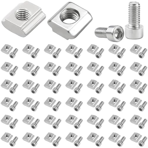 50 dadi scorrevoli M5 con viti esagonali M5 x 10 mm per profili in alluminio con scanalatura a T in espositori scaffalature e modulari per mobili