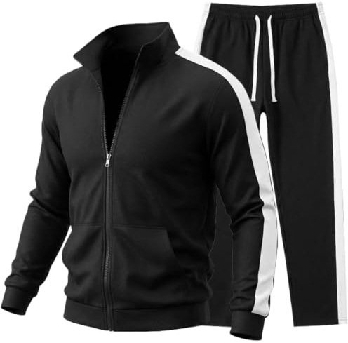 MEDUOLA Survêtement Homme ensemble 2 Pièces Veste Zip Col Montant Pantalon Jogging pour Course Gym Loisirs