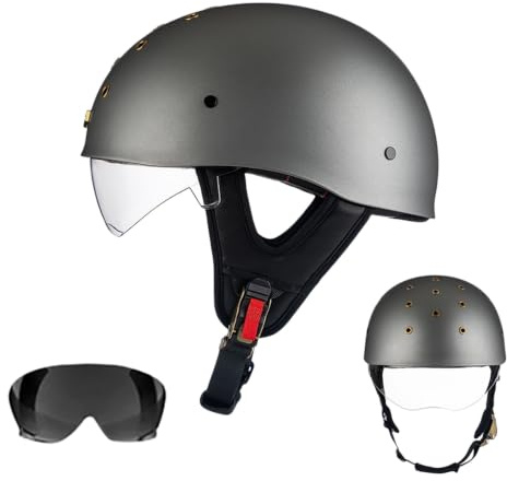 Retro Motorcykelhjälm Med Visir, ECE 22.06 Godkänd, Halvhjälm För Cruiser, Scooter, Moped, Hjälm För Vuxna Män Och Kvinnor