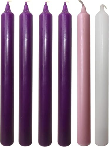 Advent Candle Set of 6 (4 Purple/1 Pink/1 Ivory or White) | Bistro Style Dinner Candles