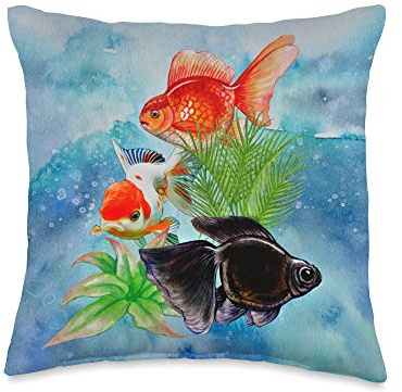 Fancy Oranda Goldfish Black Moor Ornamental Aquarium Fish Throw Pillow