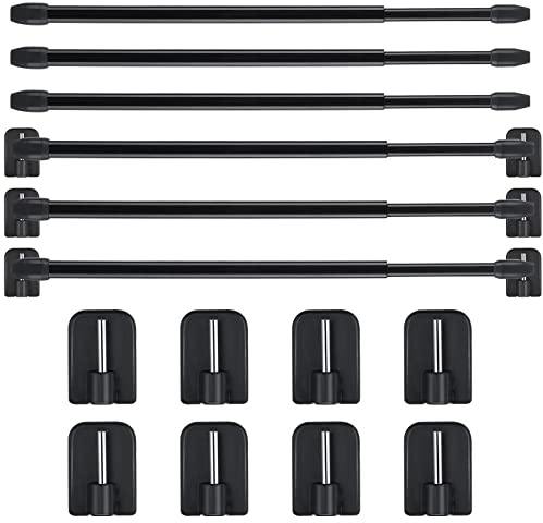 Jetec Bastone per Tenda Estensibile di Tensione Regolabile Bastoncini per Tende con Ganci Adesivi Asta di Plastica per Porta Finestra Armadio, 40-70 cm (Nero, 6)