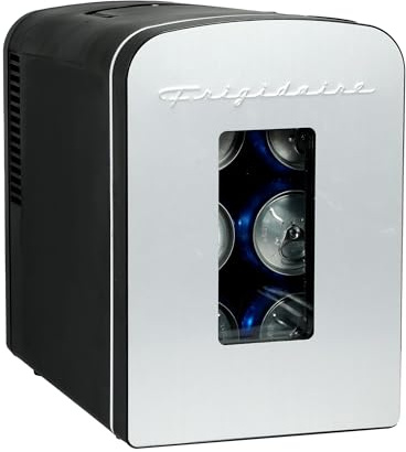 Frigidaire Portable 9-Can Mini Cooler Fridge, 5L, Brushed Stainless Rugged, Window, EFMIS189-SS, Clear Door, Glass