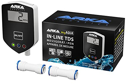 ARKA myAQUA Inline TDS-Messgerät - Dauerhafte TDS-Wasserwertmessung mit 1/4 Zoll Anschlüssen, kompakt & präzise, ideal für Umkehrosmoseanlagen, für Wasserqualitätskontrolle