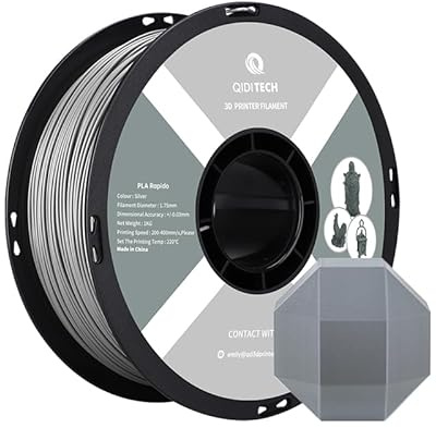 QIDI TECH PLA Rapido Filament 1.75mm, 3D Drucker Filament PLA, geeignet für Hochgeschwindigkeitsdruck, PLA Filament 1.75 für die meisten FDM 3D Drucker, 1 KG Spule (2.2lbs), Silber