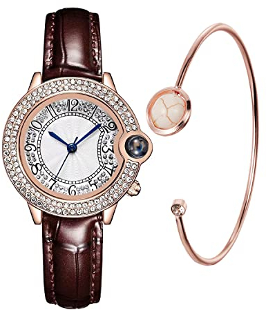 CIVO Damen Uhr Set Leder Analog Armbanduhr Damen Wasserdicht Uhr und Armband Set Damen Klassisch Damenuhr Elegante Quarz Minimalistische Geschenkset fur Frauen