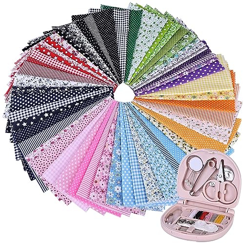 Lot de 56 tissus en coton - 25 x 25 cm - Pour patchwork - Avec boîte à coudre - Tissu en coton au mètre - Pour bricolage, patrons de couture faits à la main