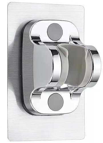 Wuudi Soporte para alcachofa de ducha sin taladrar, Universal ángulo ajustable soporte de cabezal Sin Taladrar Autoadhesivo, Ventosa Herramientas Adecuado para Baño del Hotel y Hogar (Plateado)