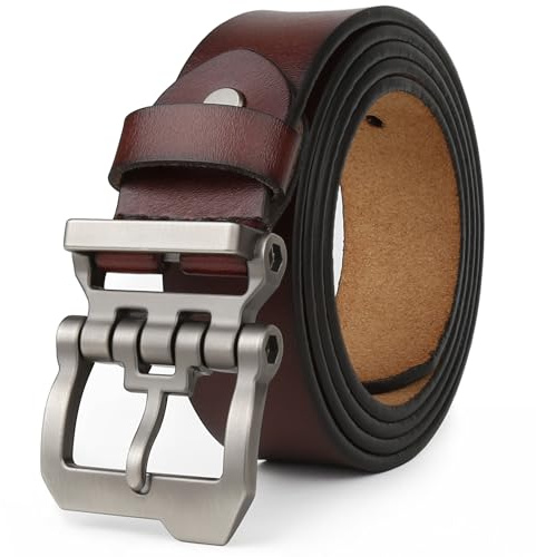 JingHao Ceinture Homme,Ceinture en Cuir Pour Hommes,Ceinture Homme Pour Jeans,Décontracté Travail Hommes Cow-Boy Grande Taille 110cm-160cm Noir Marron 38mm (31-33/ longueur 110cm, Chocolat 3)