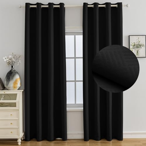 Ystyle Tende Oscuranti per Interni 2 Pezzi, 140x180 CM, Termiche Isolanti, Anti-Rumore, con Anelli, Tenda Moderna Per Camera da Letto e Soggiorno, Nero