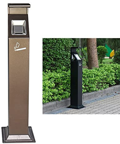 Cenicero de pie de metal para uso comercial al aire libre, cenicero alto de acero inoxidable para patio, diseño contemporáneo