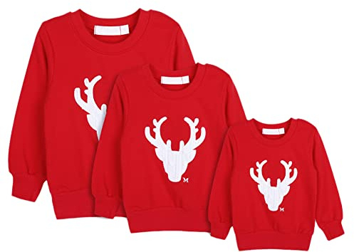 URMAGIC Noël Famille Correspondant Wapiti Sweat Parent et Enfants Renne Chandail cerf Famille Chandails à Manches Longues Mignon Enfants Maman Papa Correspondant Tenues Vacances Noël Hauts vêtements