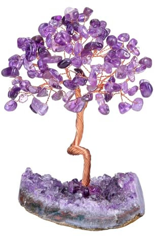JSDDE Amethyst Crystal Healing Stone Tree with Amethyst Cluster Base Feng Shui Crystal Money Tree for Positive Energy Home Decoration Gifts