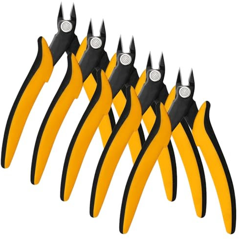 5pcs Micro Wire Cutter, Micro Flush Cutters, Flush Pliers Diagonal Side Cutters with Soft Grip, Cutting Pliers, Small Side Cutting Pliers for DIY Craft and Jewelry (Yellow)