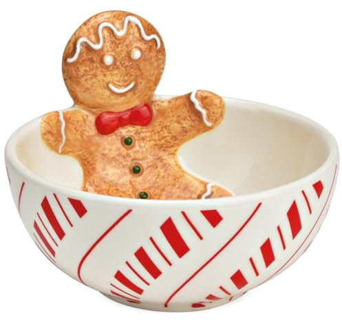 Bol à céréales en céramique - 12 x 9 cm - Pour bonbons et pâtisseries - Motif bonhomme en pain d'épice - Bol à biscuits comme décoration de Noël et vaisselle de Noël