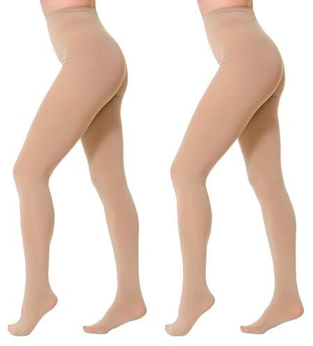EVERSWE 2 Pairs Pack Women's Opaque Tights (L-XL, Natural)