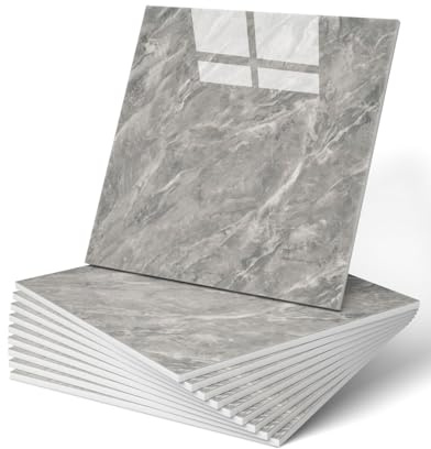 WADILE 10x carreaux adhésifs marbre 30x30cm étanches pour douche, cuisine, salle de bain - Panneaux muraux PVC gris clair