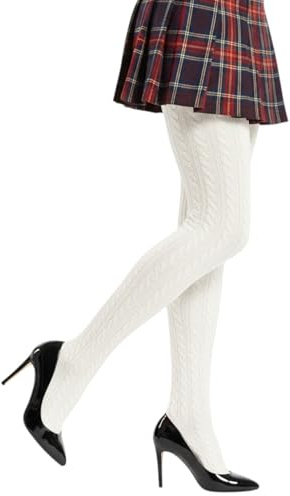 Millennials In Motion Ribbed Cable Knit Sweater Tights Winter Warm Cream Knitted Kawaii Leggings Cozy Cotton Thermal Knit Swedish Stockings