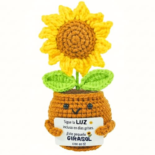 Girasol Eterno de Ganchillo - Regalo Original y Motivacional para Mujer, Novia, Amiga o Compañera de Trabajo | Regalos Opositores, Oficina o Universidad | Detallito Cumpleaños | Decoración Hogar