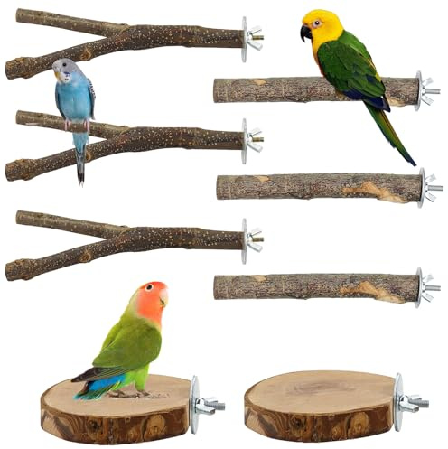NICEWAT 8PCS Bird Perches for Cage, Budgie Perches Natural Wood Parrot Perch, 3 Style Wooden Parrot Stand, Bird Cage Swing, Bird Climbing Standing Branches for Cockatiel Lovebird Cage Accessories