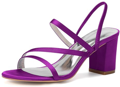 LRMYMHY Scarpe da Sposa con Tacco Largo da Donna Décolleté con Punta Aperta E Cinturino alla Caviglia Slingback Scarpe da Festa Matrimonio,Viola,38 EU