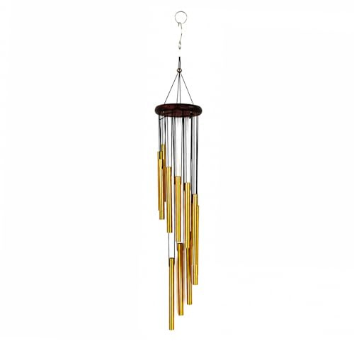 Tastetreasure Carillón de viento dorado de 68 cm para exteriores, carillones de viento de metal con tubos en espiral, elegante decoración para jardín, terraza, balcón, regalo conmemorativo para