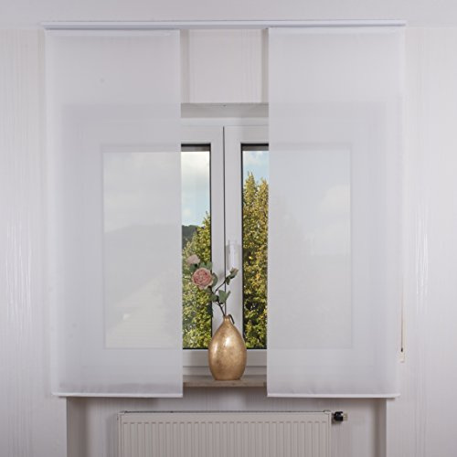 2er Set Schiebegardine Flächenvorhang inkl. Zubehör (in versch. Längen) Suna II, Farbe:weiß, Vorhanglänge:150 cm, Farbe Paneelwagen:Weiß